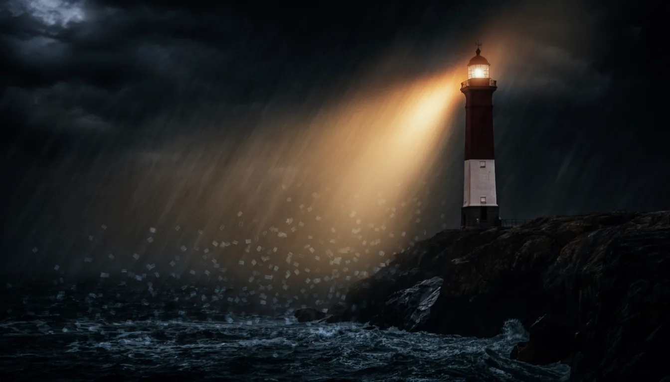 A lighthouse beam cutting through a storm — your data guided home, in-house