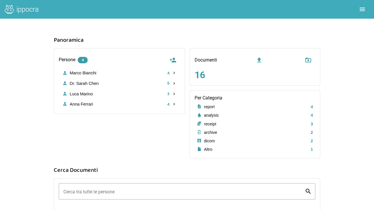 Dashboard Ippocra — tutti i documenti sanitari della famiglia organizzati