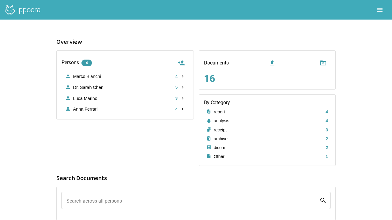 Ippocra dashboard — all your family's health documents organized